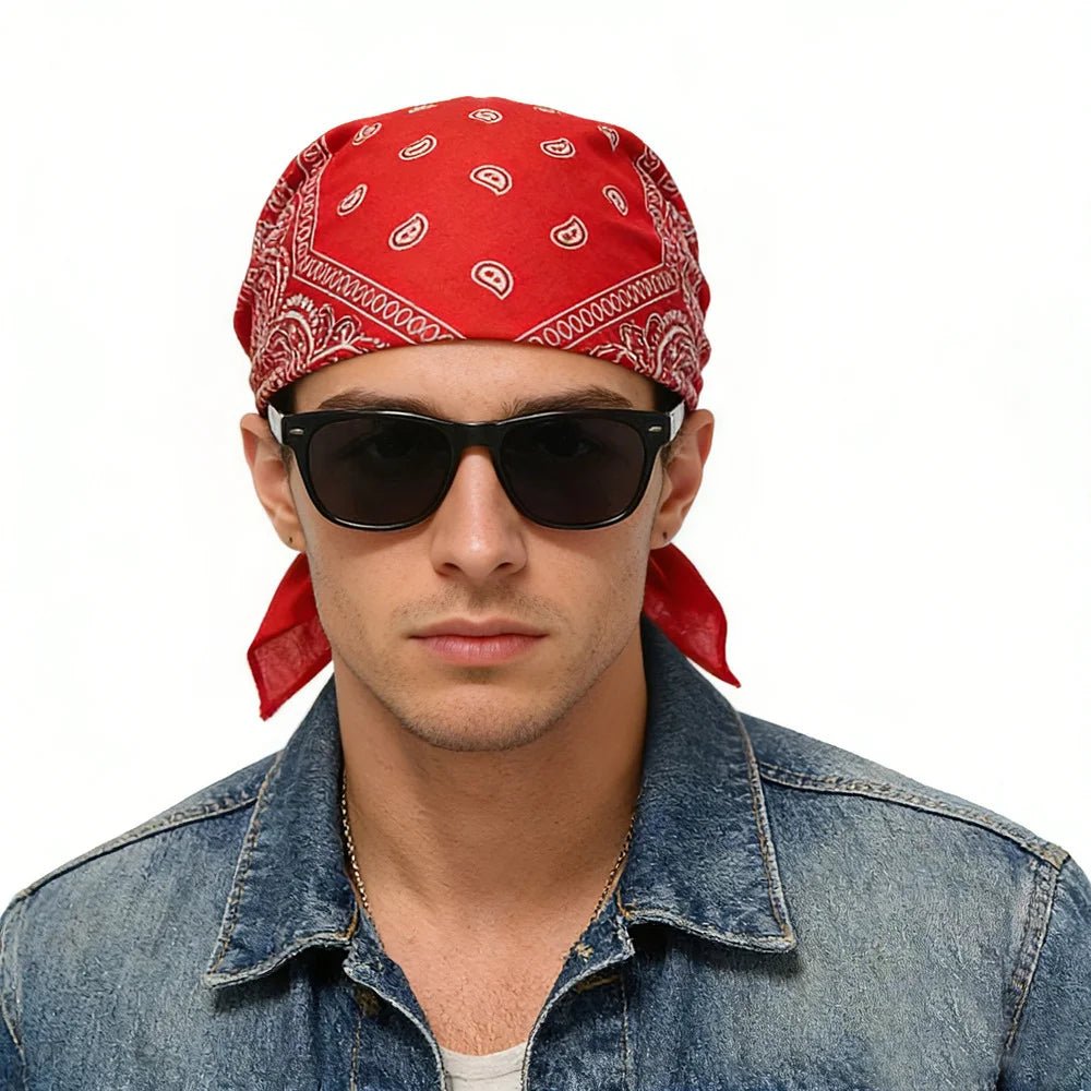 Red Paisley Bandana Head Wrap Neck Scarf Mask - Party Owls