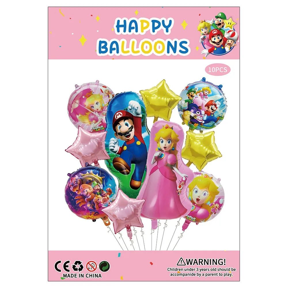 Red Plumber Hero & Princess Balloon Bouquet 10pcs - Party Owls