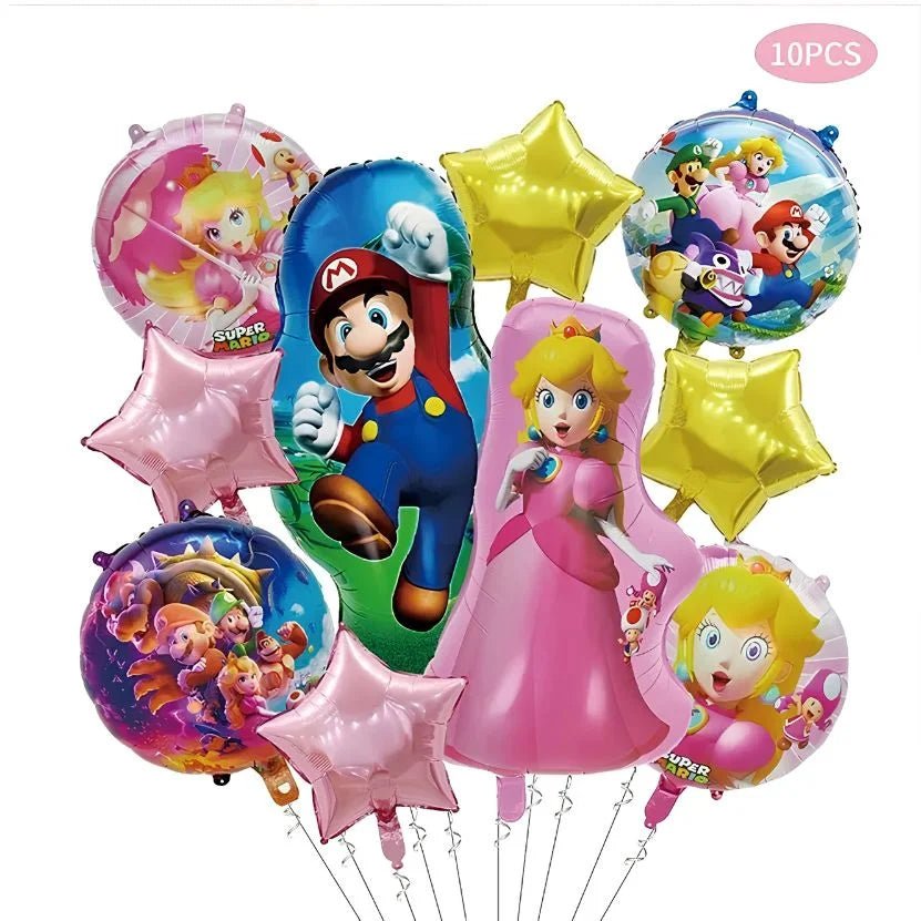 Red Plumber Hero & Princess Balloon Bouquet 10pcs - Party Owls