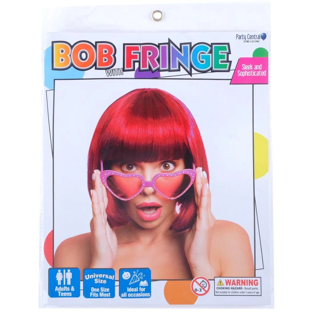Red Short Bob Wig With Fringe - Party Owls
