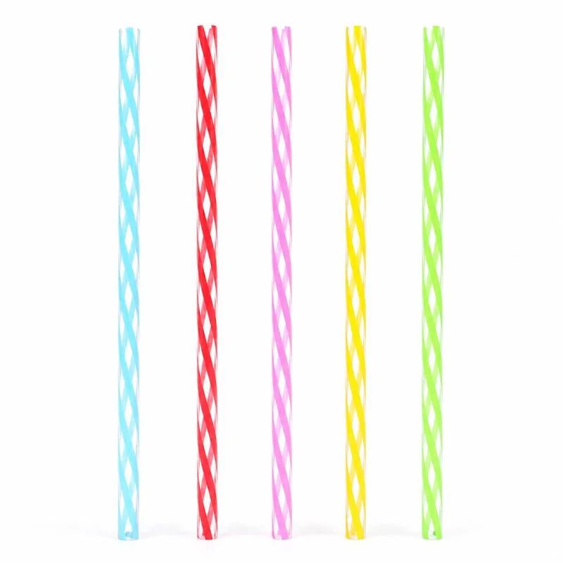Reusable Retro Stripe Plastic Drinking Straws 20cm 20pcs - Party Owls