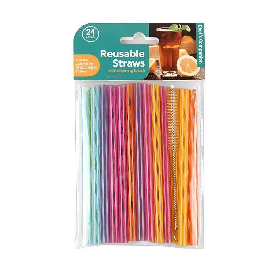Reusable Short Plastic Drinking Straws 14cm 24pcs With Cleaning Brush - Party Owls