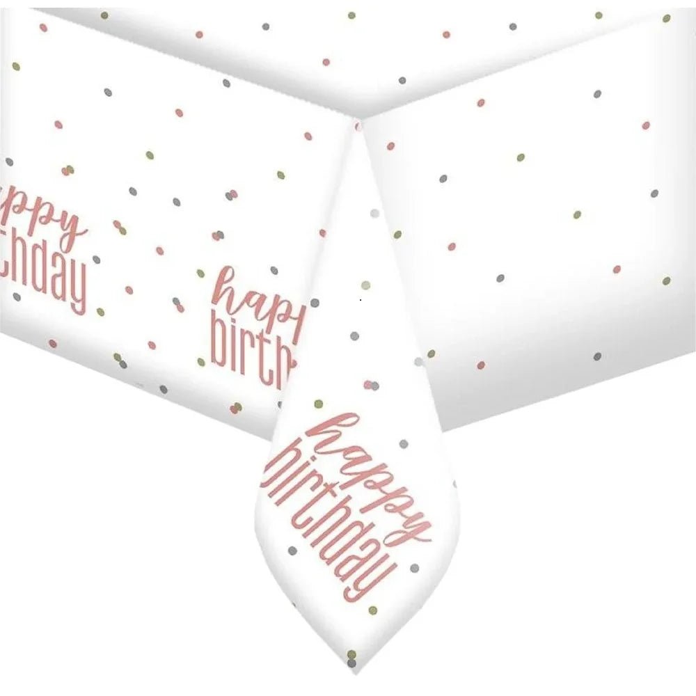Rose Gold Happy Birthday Table Cover Tablecloth - Party Owls