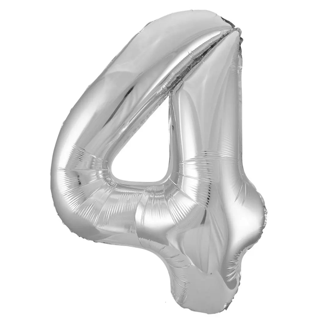Silver Number 4 Giant Numeral Foil Balloon 86CM (34") - Party Owls