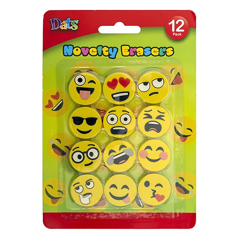 Small Smiley Face Erasers 12pcs Yellow Circle Emoji - Party Owls