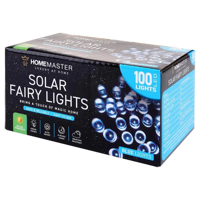 Solar 100 Blue LED Fairy Lights 7.5M Total Length - Party Owls