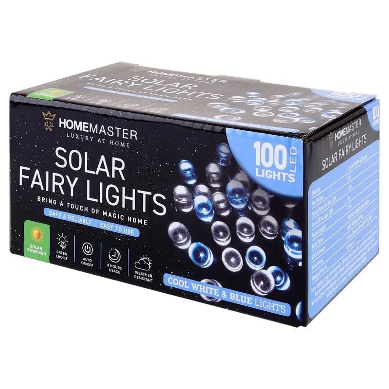 Solar 100 Cool White & Blue LED Fairy Lights 7.5M Total Length - Party Owls