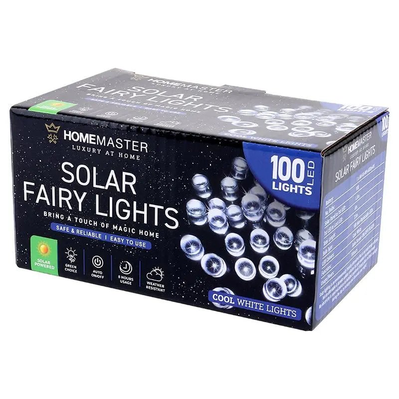 Solar 100 Cool White LED Fairy Lights 7.5M Total Length - Party Owls