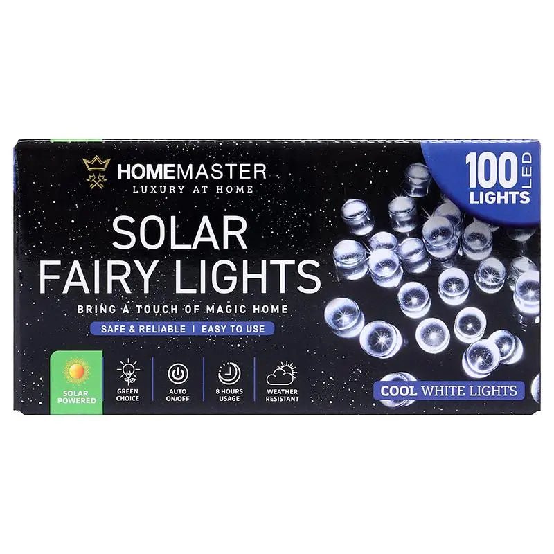 Solar 100 Cool White LED Fairy Lights 7.5M Total Length - Party Owls