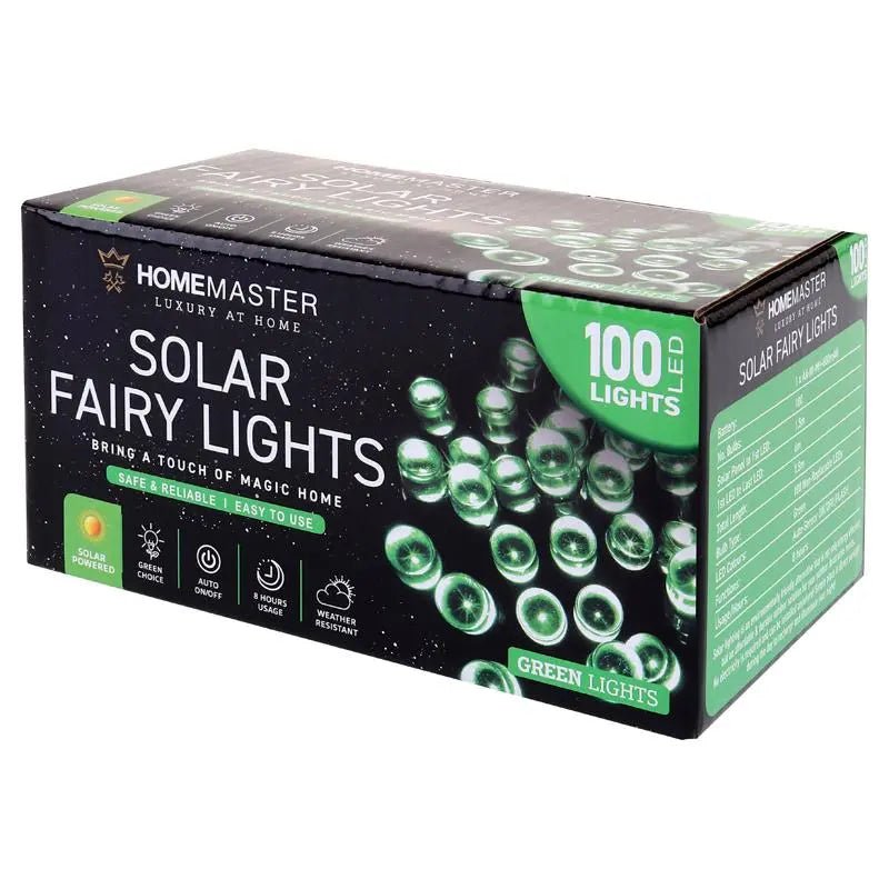 Solar 100 Green LED Fairy Lights 7.5M Total Length - Party Owls