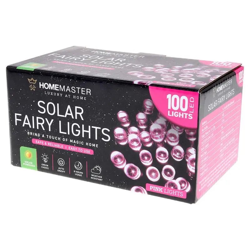 Solar 100 Pink LED Fairy Lights 7.5M Total Length - Party Owls
