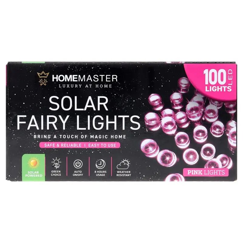 Solar 100 Pink LED Fairy Lights 7.5M Total Length - Party Owls