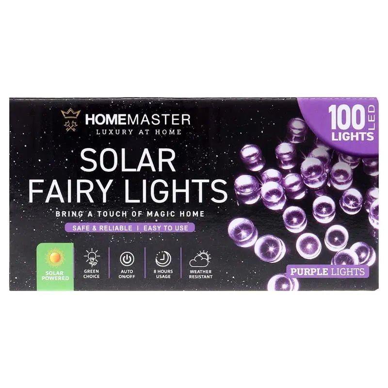 Solar 100 Purple LED Fairy Lights 7.5M Total Length - Party Owls