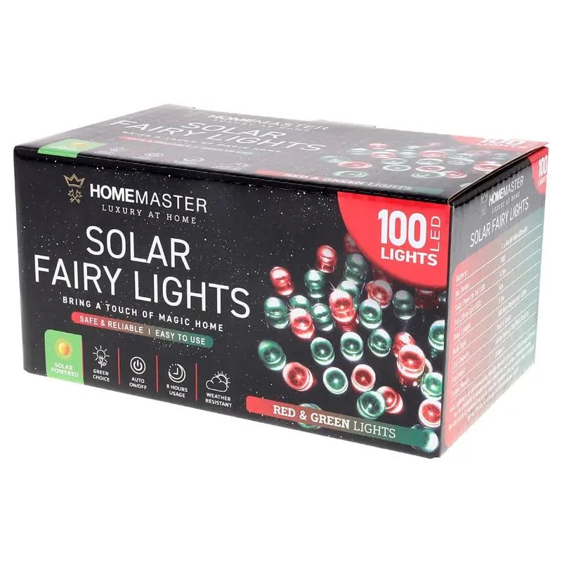 Solar 100 Red & Green LED Fairy Lights 7.5M Total Length - Party Owls