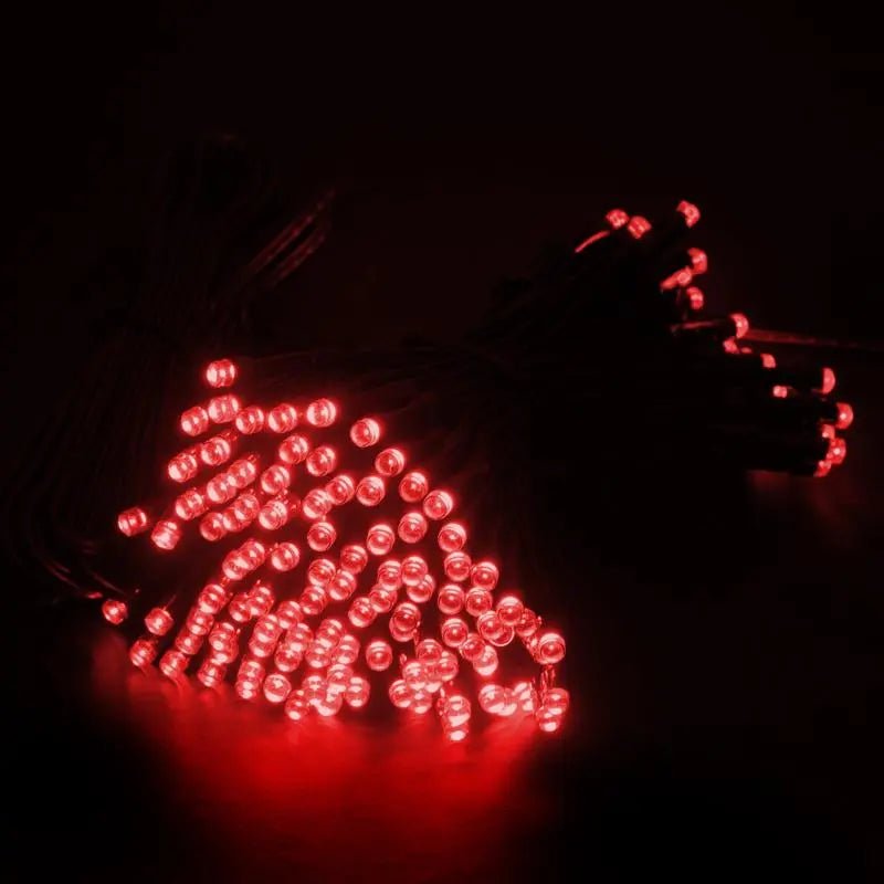 Solar 100 Red LED Fairy Lights 7.5M Total Length - Party Owls
