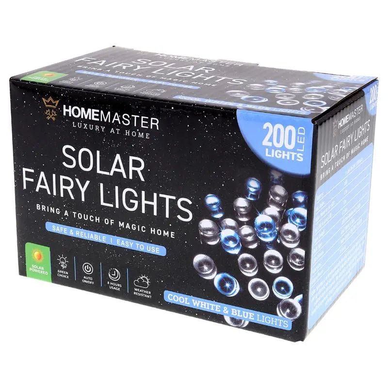 Solar 200 Cool White & Blue LED Fairy Lights 13.5M Total Length - Party Owls
