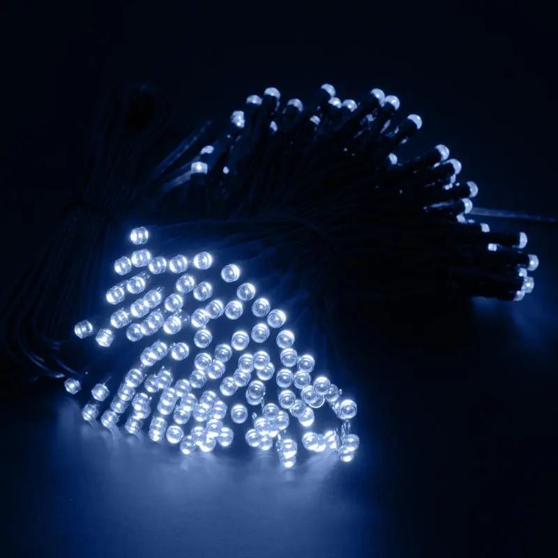 Solar 200 Cool White & Blue LED Fairy Lights 13.5M Total Length - Party Owls