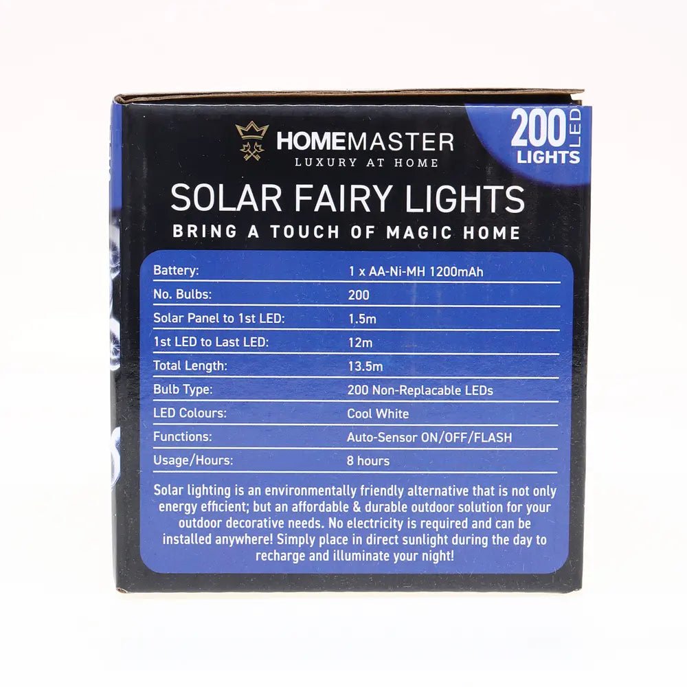 Solar 200 Cool White LED Fairy Lights 13.5M Total Length - Party Owls