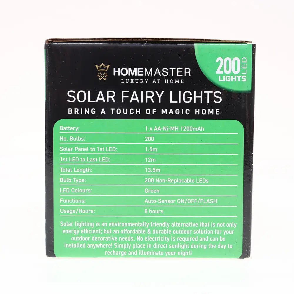 Solar 200 Green LED Fairy Lights 13.5M Total Length - Party Owls