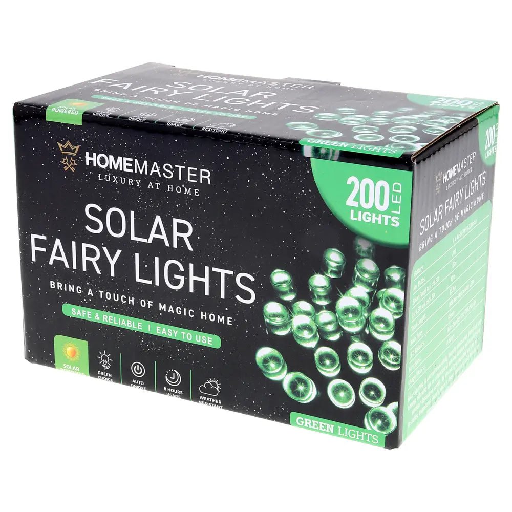 Solar 200 Green LED Fairy Lights 13.5M Total Length - Party Owls