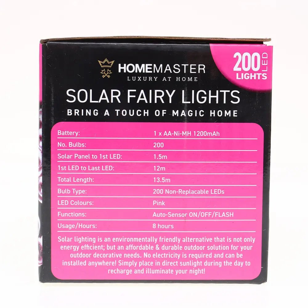 Solar 200 Pink LED Fairy Lights 13.5M Total Length - Party Owls