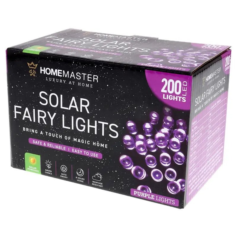 Solar 200 Purple LED Fairy Lights 13.5M Total Length - Party Owls