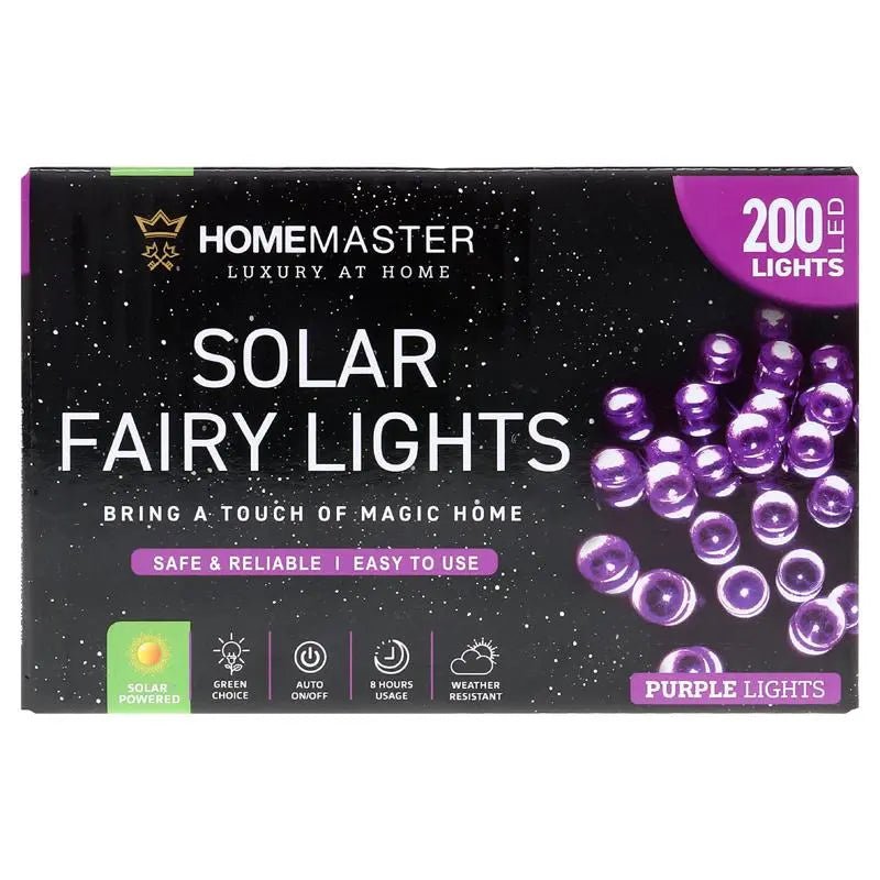 Solar 200 Purple LED Fairy Lights 13.5M Total Length - Party Owls
