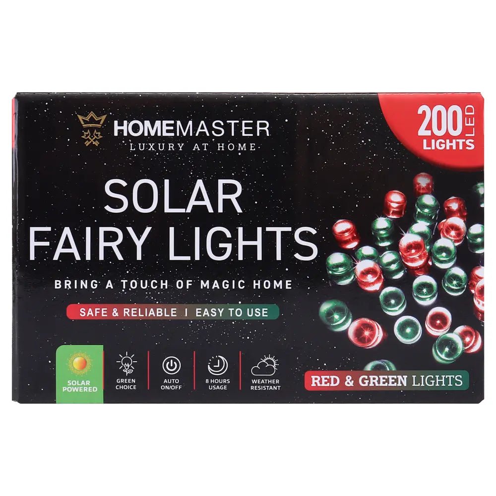 Solar 200 Red & Green LED Fairy Lights 13.5M Total Length - Party Owls