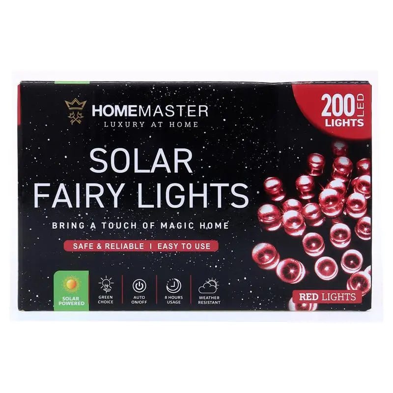 Solar 200 Red LED Fairy Lights 13.5M Total Length - Party Owls