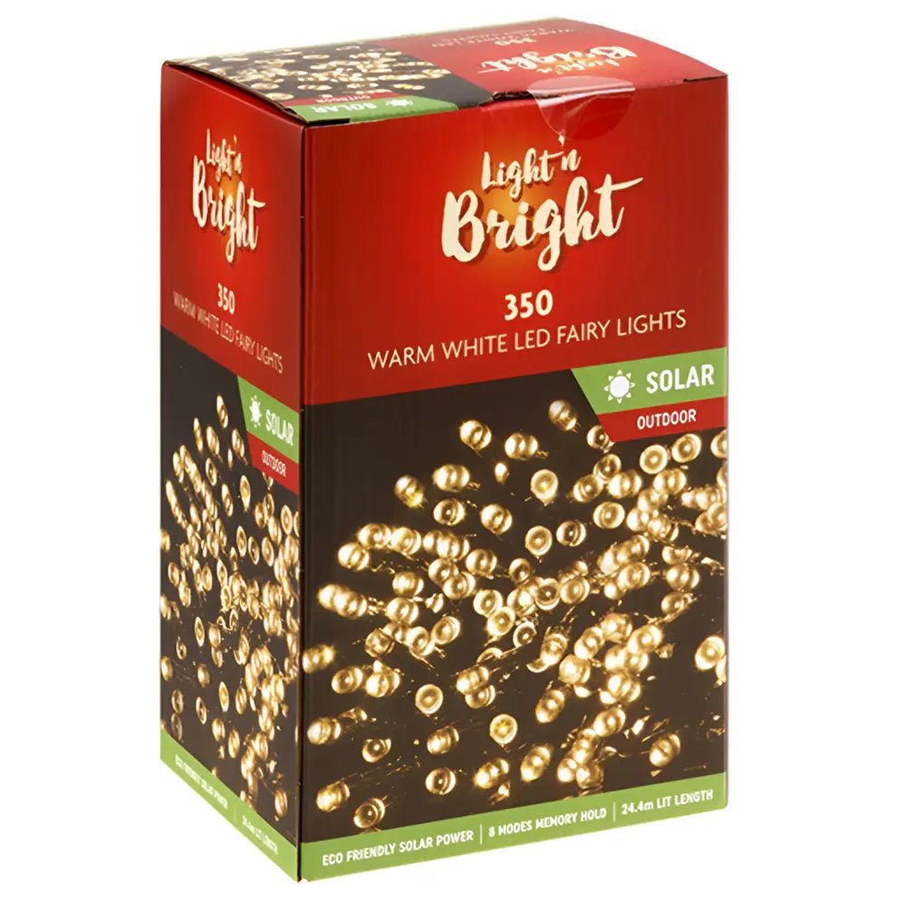 Solar 350 Warm White LED Fairy Lights 24.4M Lit Length - Party Owls