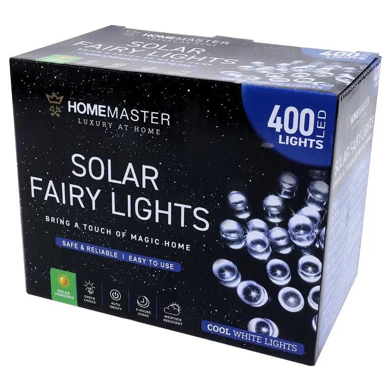 Solar 400 Cool White LED Fairy Lights 25.5M Total Length - Party Owls