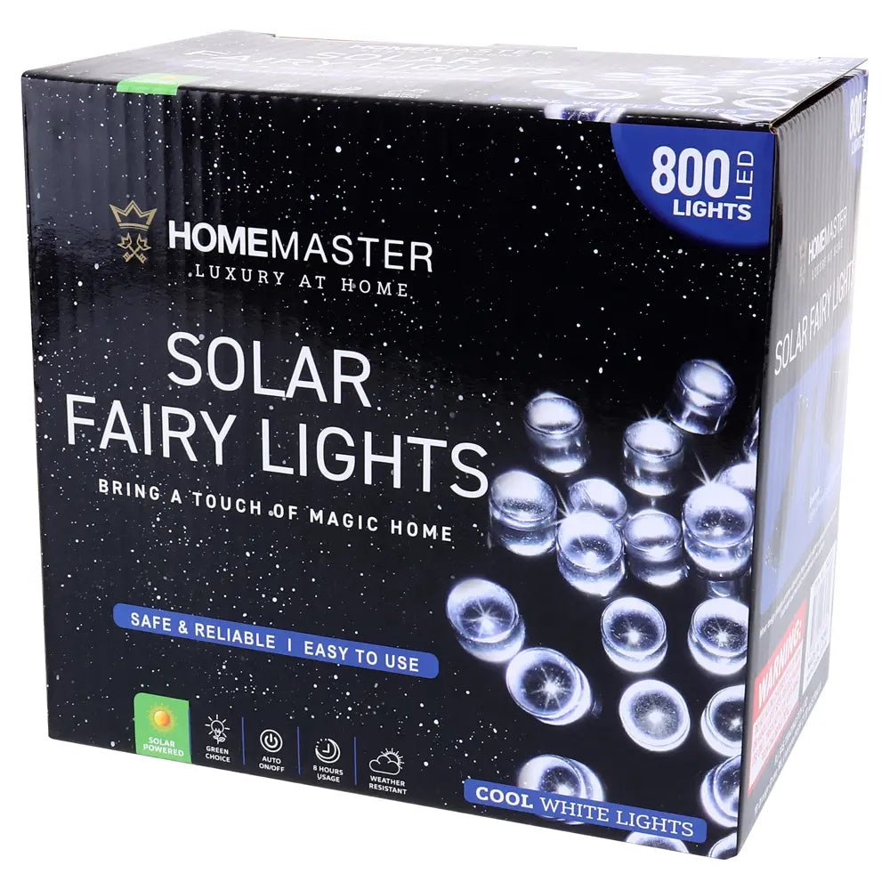 Solar 800 Cool White LED Fairy Lights 48M Lit Length - Party Owls