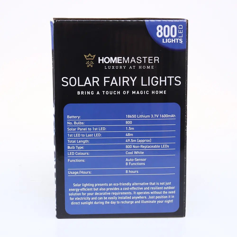 Solar 800 Cool White LED Fairy Lights 48M Lit Length - Party Owls