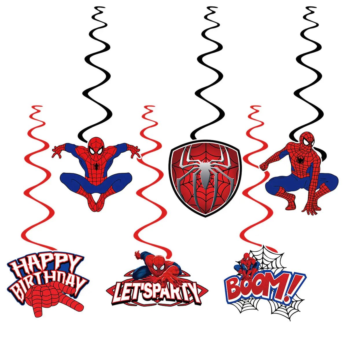 Spider Hero Hanging Swirl Decorations 6pcs - Party Owls