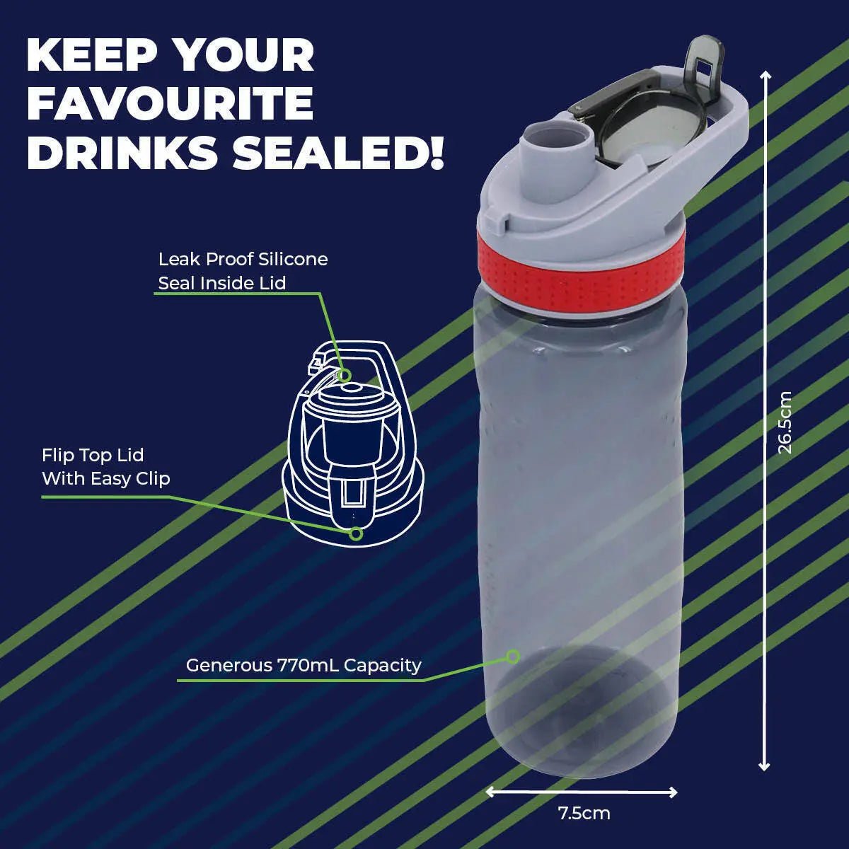 Sports Drink Bottle With Clipped Handle 770ml Leak Proof Design - Party Owls