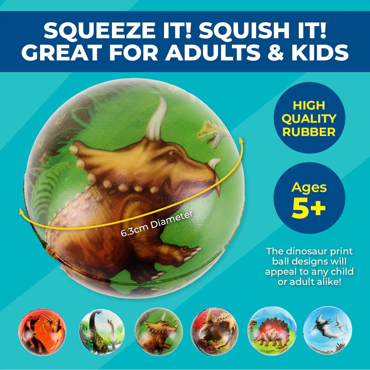 Squeeze Me Dinosaurs Stress Relief Balls 6.3cm 6pk - Party Owls