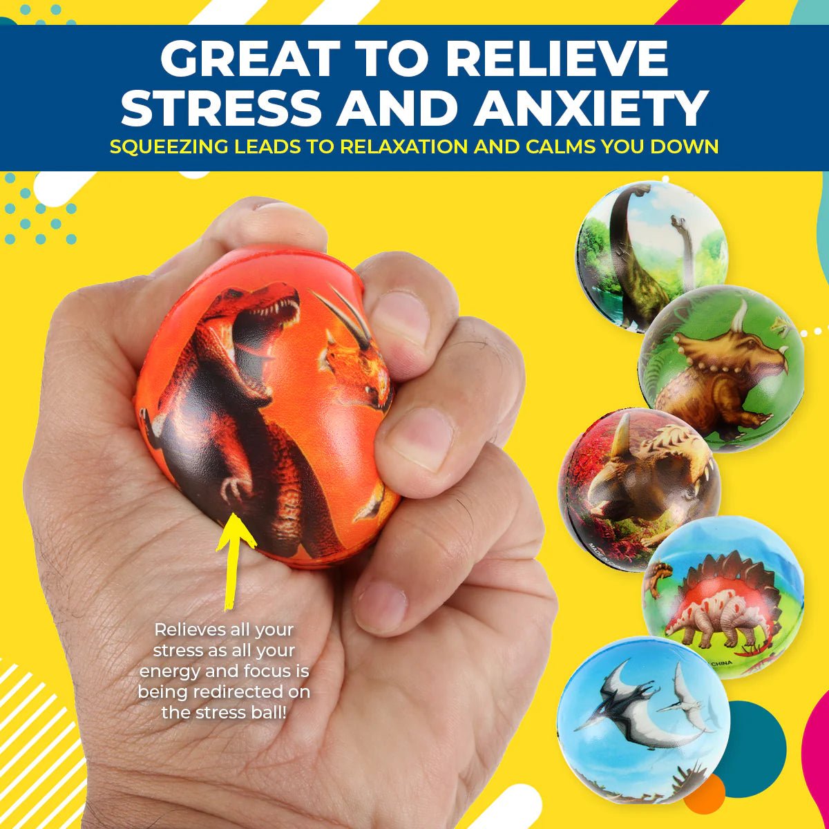 Squeeze Me Dinosaurs Stress Relief Balls 6.3cm 6pk - Party Owls