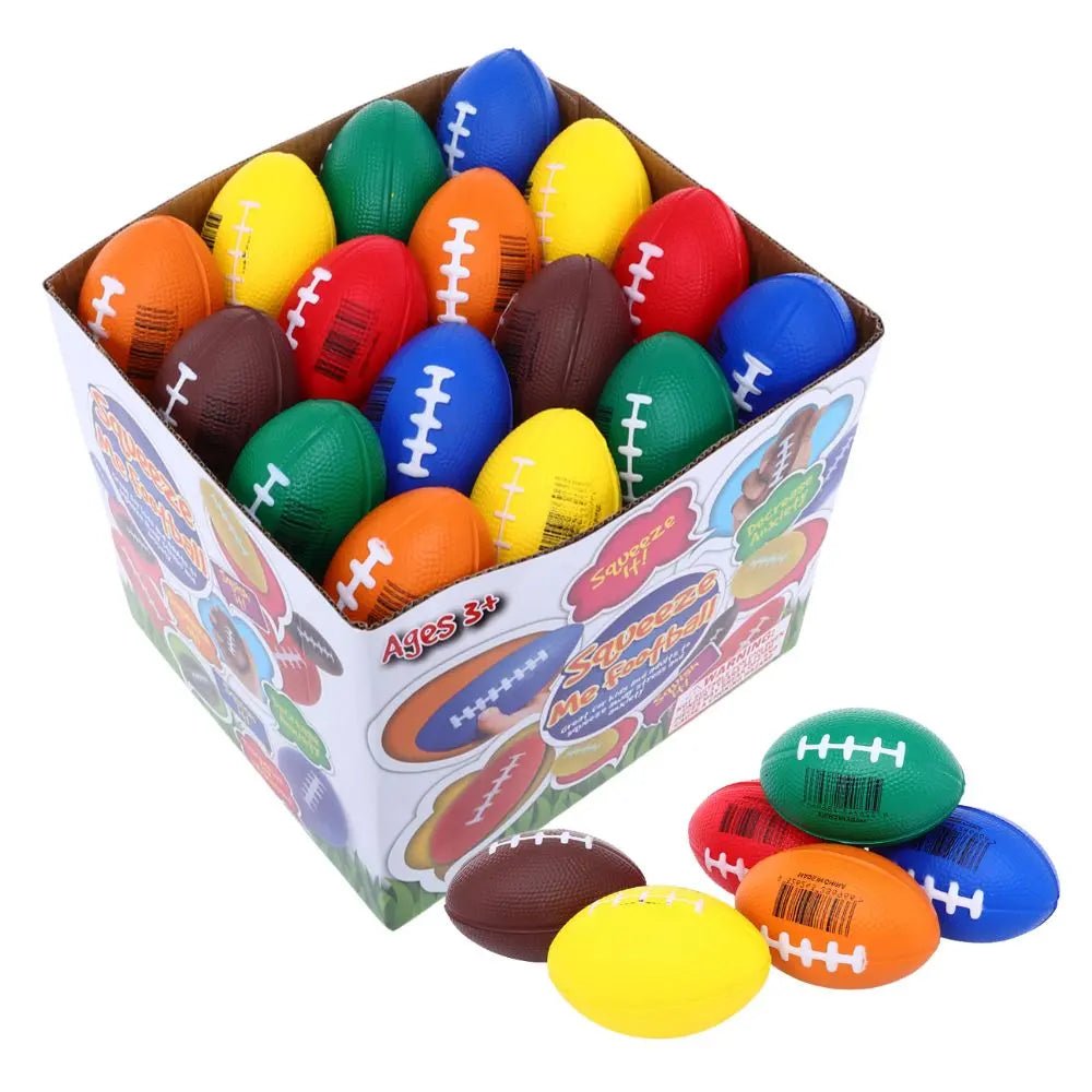 Squeeze Me Football Stress Relief Balls 8.5cm 48pcs Assorted Colours - Party Owls