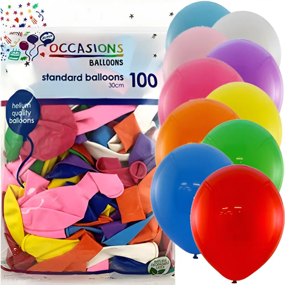 Standard Multi - colour Latex Balloons 30cm (12") 100pk - Party Owls