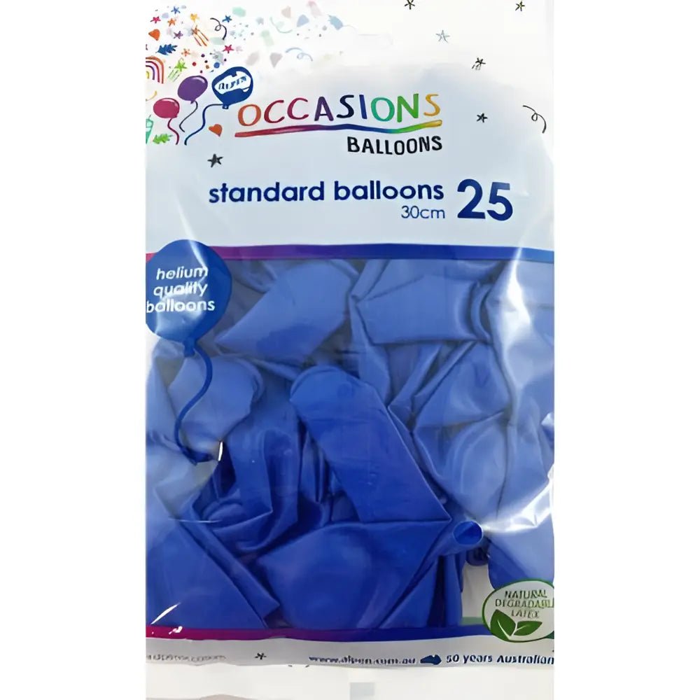 Standard Royal Blue Latex Balloons 30cm (12") 25pk - Party Owls