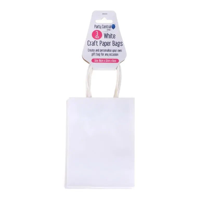 White Kraft Paper Party Bags 3pk 15cm x 12cm x 6cm - Party Owls