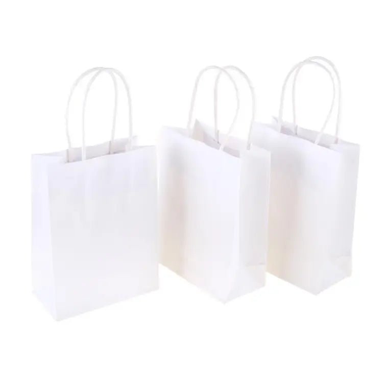 White Kraft Paper Party Bags 3pk 15cm x 12cm x 6cm - Party Owls