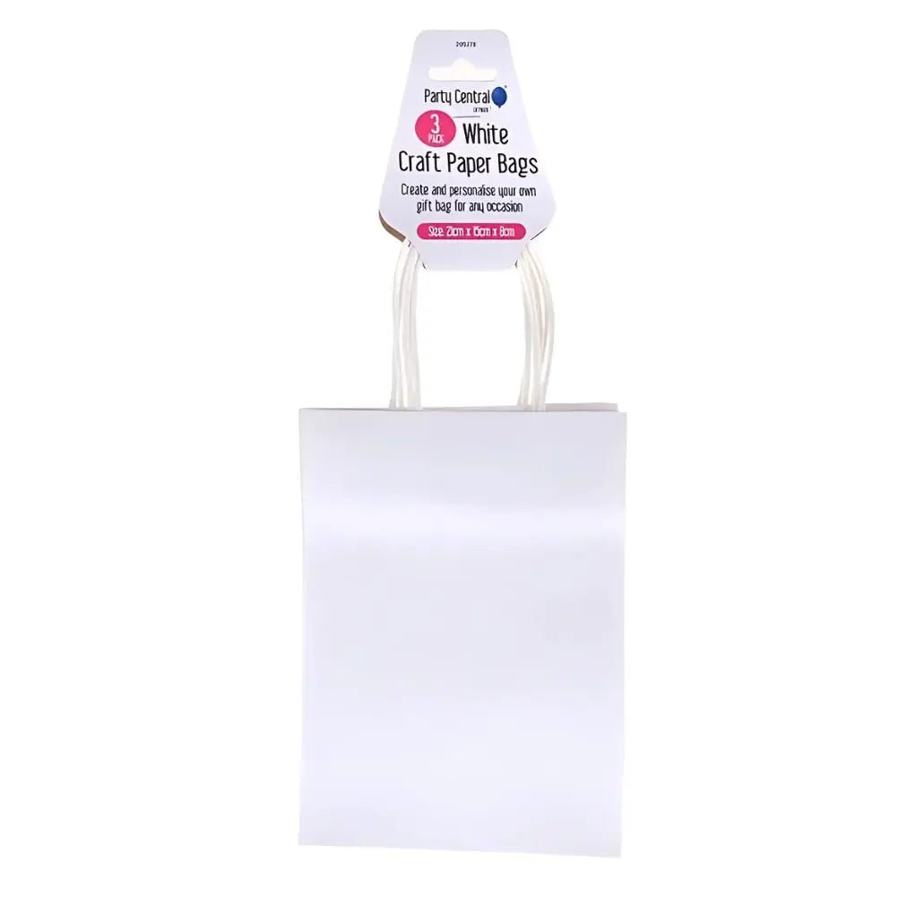 White Kraft Paper Party Bags 3pk 21cm x 15cm x 8cm - Party Owls