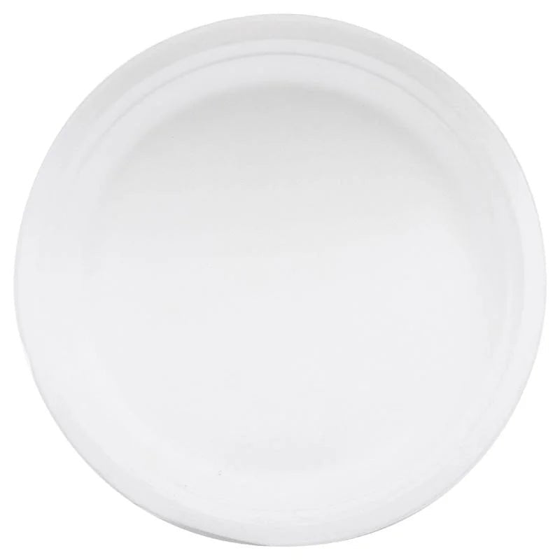 White Large Round Sugarcane Plates 23cm (9") 50pcs - Party Owls