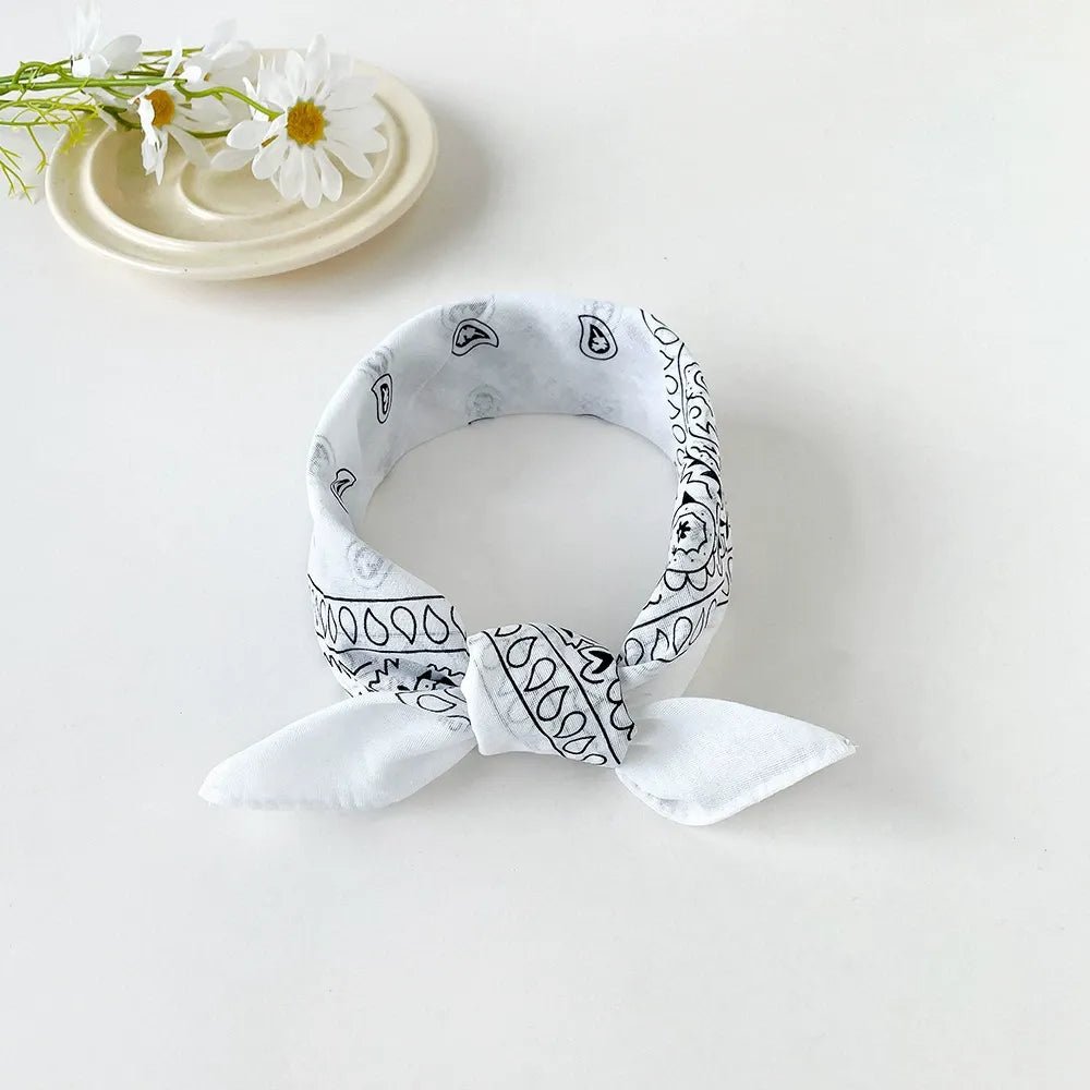 White Paisley Bandana Head Wrap Neck Scarf Mask - Party Owls