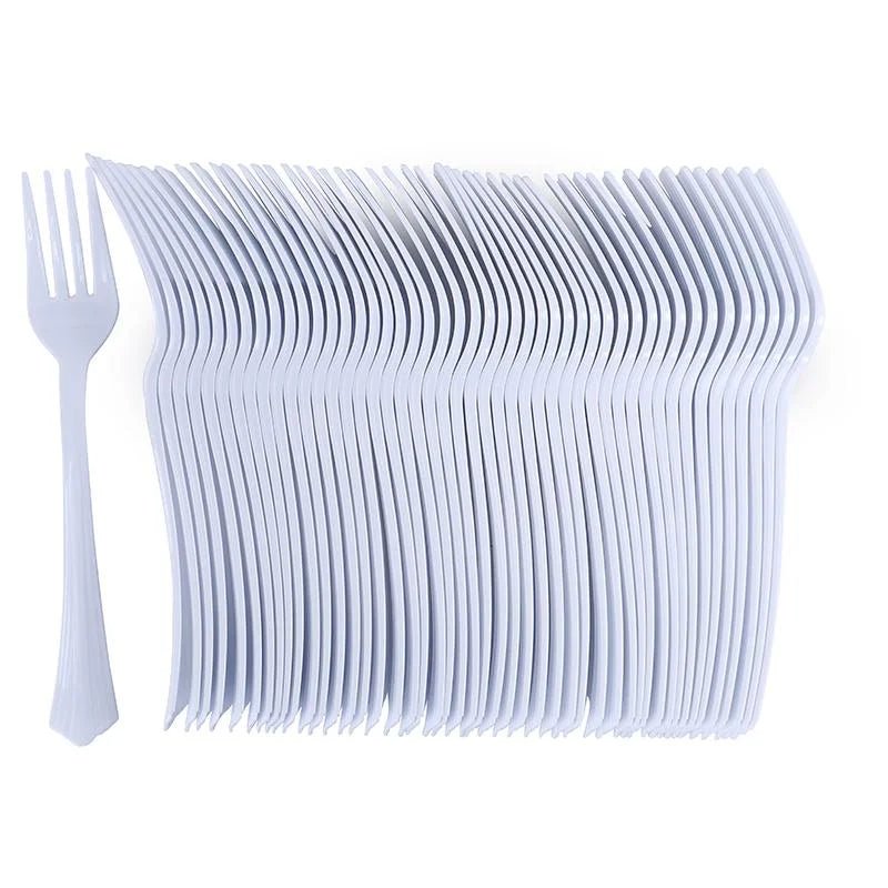 White Premium Plastic Forks 48pcs Reusable - Party Owls