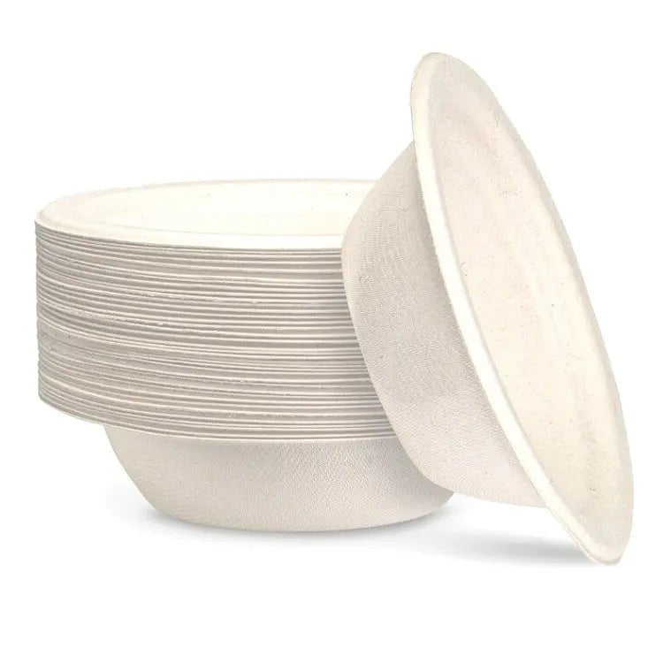 White Sugarcane Medium Bowls 340ml 16cm 50pk - Party Owls