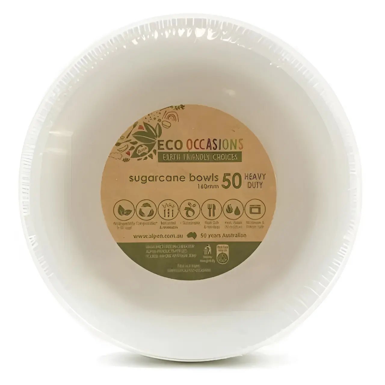 White Sugarcane Medium Bowls 340ml 16cm 50pk - Party Owls