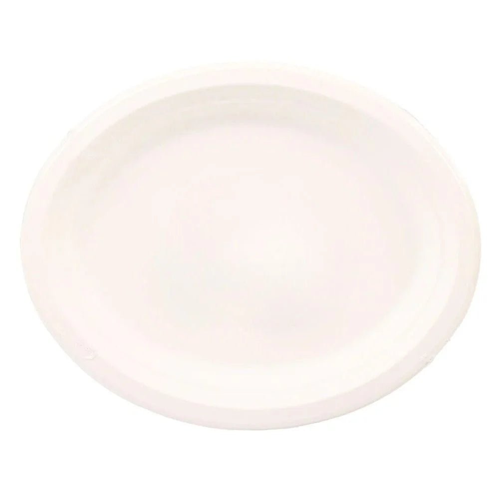 White Sugarcane Oval Plates 30 x 23cm 6pcs Eco Friendly Solid Colour - Party Owls