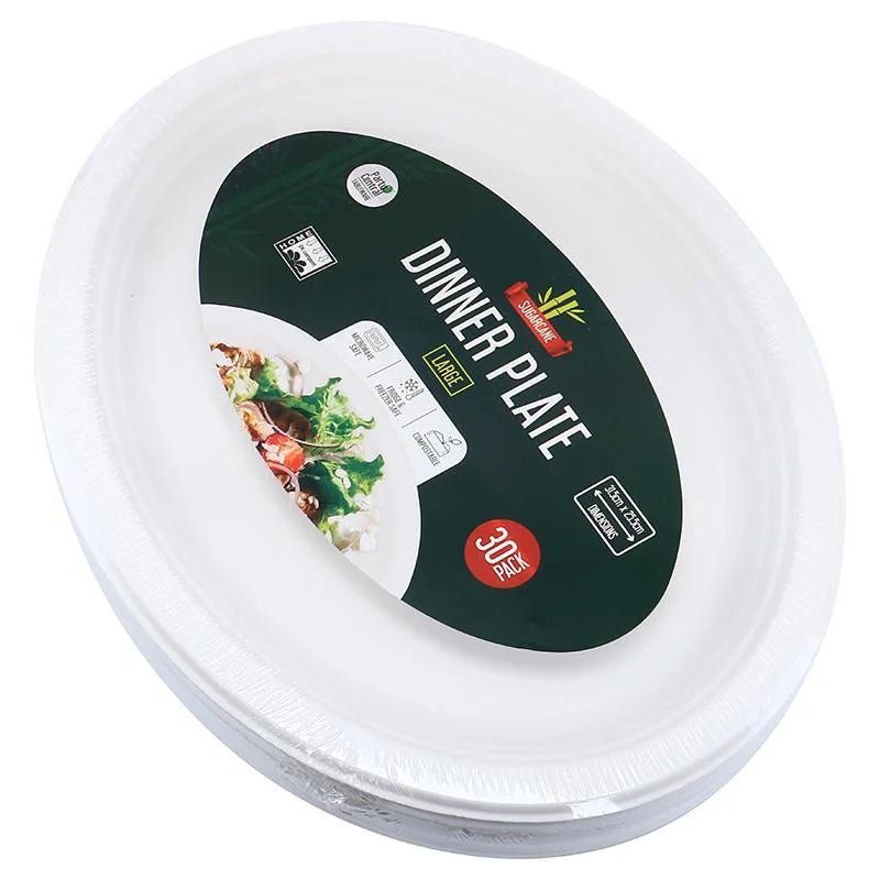 White Sugarcane Oval Plates 31.5 x 25.5cm 30pcs Eco Friendly - Party Owls
